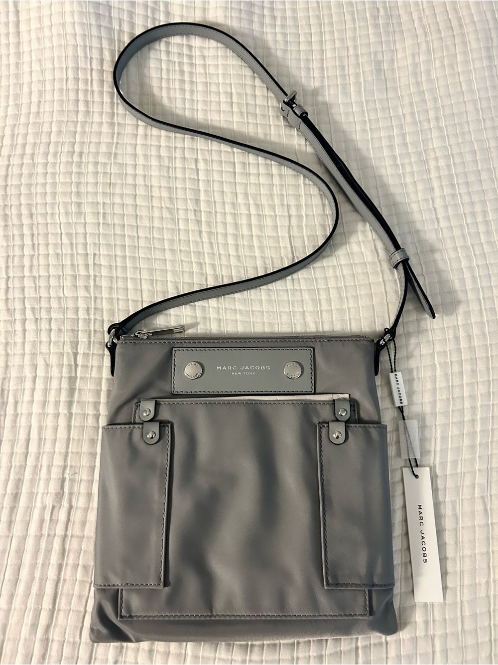 MARC JACOBS Preppy Nylon Swing Pack Bag Crossbody Purse in Color Rock Grey, NWT